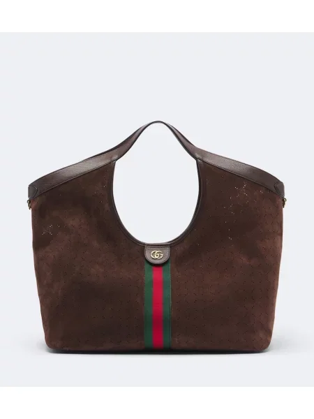 Geantă shopper Gucci din piele de căprioară maro