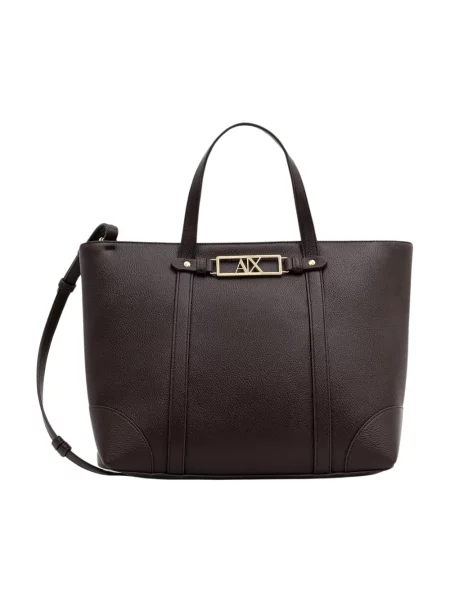 Armani Exchange torebka shopper z imitacji skóry brązowa