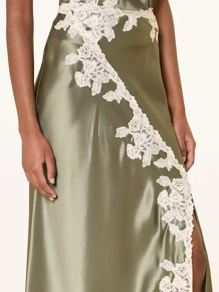 By Malene Birger Saténová Sukně Erika S Krajkou khaki / krémová
