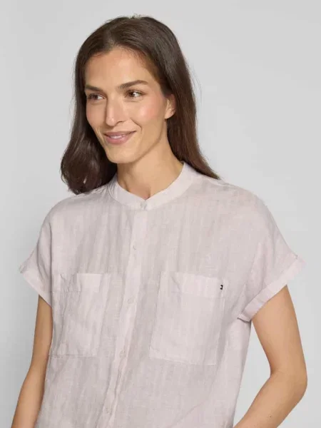 Bluzka lniana o kroju relaxed fit z krótkim rękawem Tommy Hilfiger różowa
