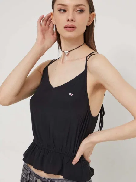 Блуза Tommy Jeans с изчистен дизайн черно