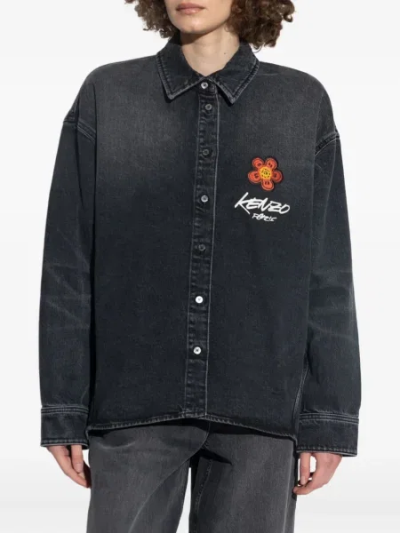 Cămașă Kenzo cu broderie cu model floral negru