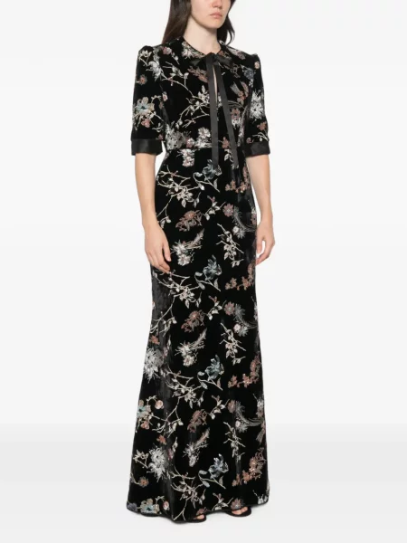 Rochie maxi De Santis de catifea cu model floral negru