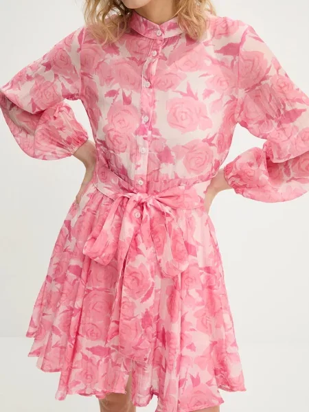 Answear.LAB sukienka z jedwabiem mini rozkloszowana różowy