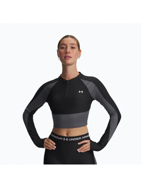 Дамска тренировъчна блуза с дълъг ръкав Under Armour HeatGear Rib Zip черно/каслърок/бяло бяло
