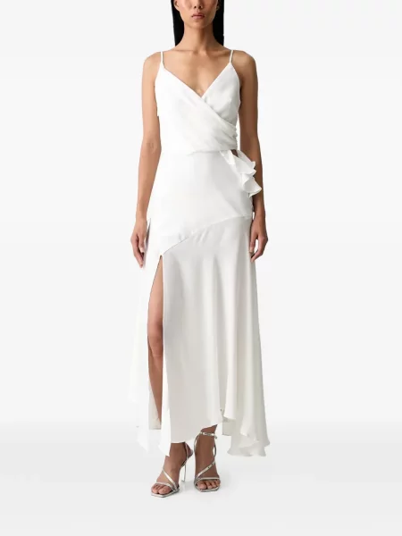 Rochie maxi Bardot cu volane plic alb