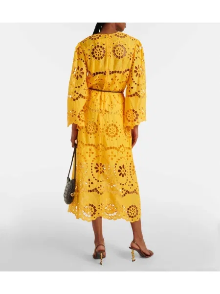 Rochie midi Zimmermann cu broderie până la genunchi de costum maro