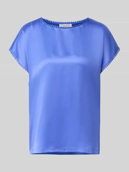 T-shirt z satyny z szydełkową koronką Christian Berg Woman niebieska