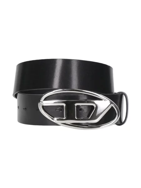 Pasek Diesel skórzany z logo na sprzączkę czarny