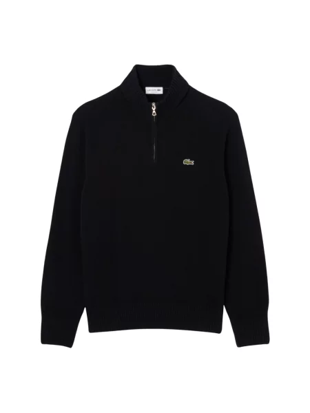 Lacoste Swetry Mężczyzna Wełna Wełniany sweter zapinany na z wysokim dekoltem czarny