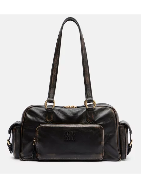 Usnjena usnjena torbica Miu Miu rjava