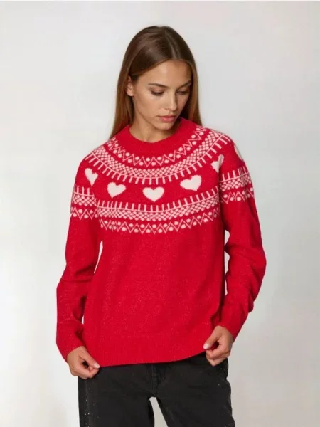 Светр із різдвяним мотивом та домішкою вовни червоний