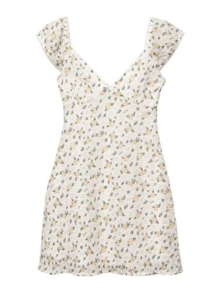 Pull&Bear Šaty pastelově žlutá / tmavě zelená bílá
