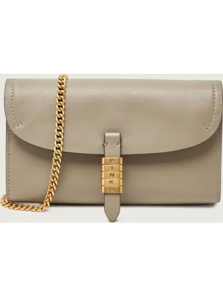 Pinko De piele poșetă plic/portofel SADDLE bej