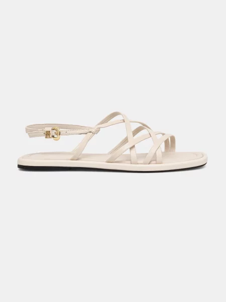 Tommy Hilfiger sandali usnjeni FLAT STRAPPY SANDAL LTH bež