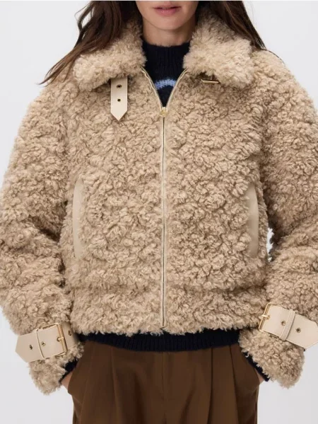 Reserved Куртка зі штучної овчини пшеничний 