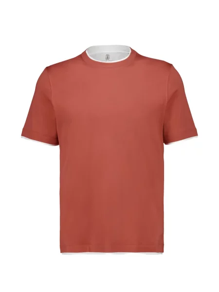Tricou Brunello Cucinelli cu decolteu rotund scurt portocaliu