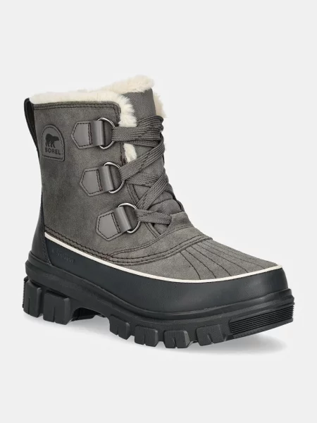 Кожени боти Sorel TORINO V WP OUTDRY с платформа с лека изолация сиво