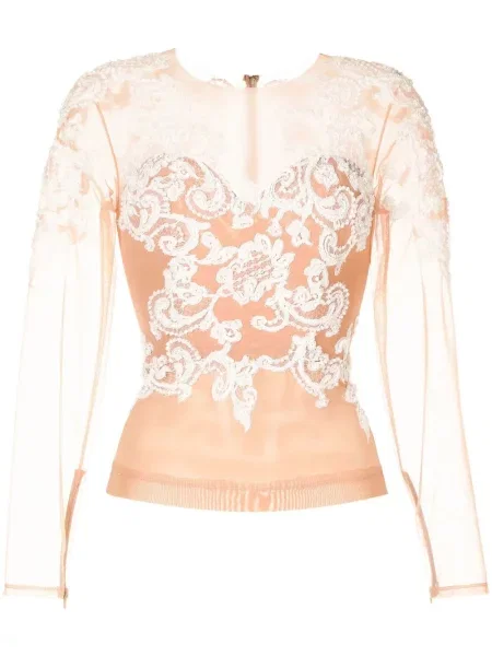 Haftowany jedwabny top Zuhair Murad różowy