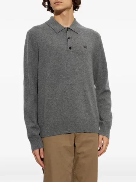 Lung tricou polo Burberry din cașmir gri