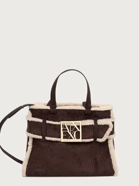 Armani Exchange geantă crossbody pentru femei cu imitație de piele întoarsă maro