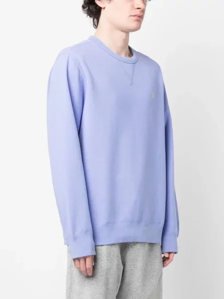 Su raišteliu polo marškinėliai Polo Ralph Lauren apvaliu kaklu mėlyna