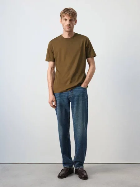 Koszulka slim fit tabaczkowy brąz Mężczyzna XXL MANGO MAN
