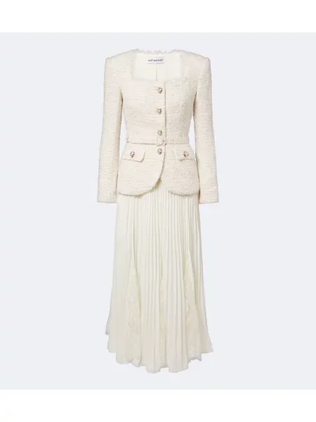 Cu centură bouclé rochie Self-portrait bej