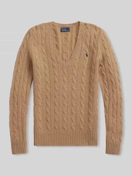 Bluzka z długim rękawem z imitacji dzianiny z domieszką kaszmiru model ‘KIMBERLY’ Polo Ralph Lauren beżowa