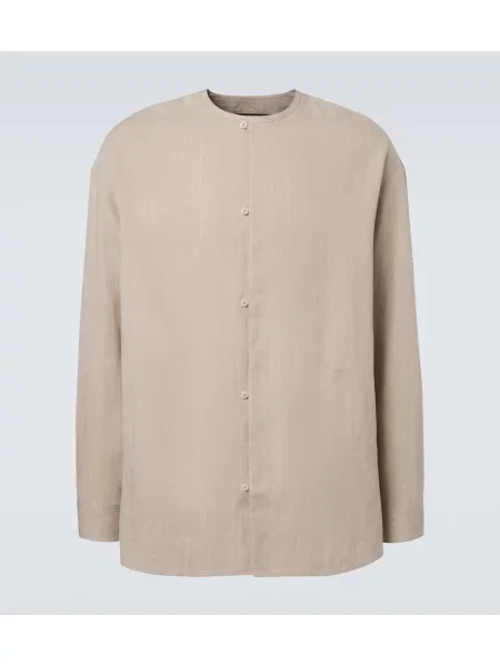Ленен ленена риза Jacquemus с десен рибена кост бежово