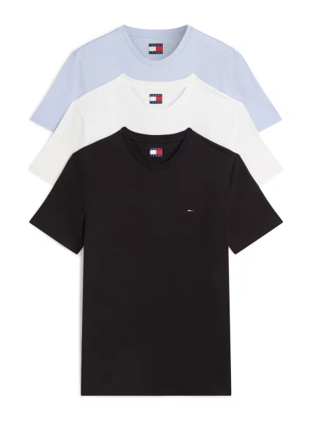 Tommy Jeans Tricou ecru / albastru porumbel negru