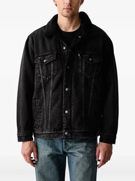 S ovratnikom traperice Levi's® visoki struk od flisa crna
