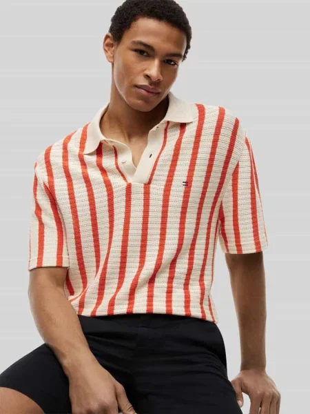 Koszulka polo o kroju relaxed fit z ażurową dzianiną Tommy Hilfiger pomarańczowa