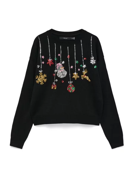 VERO MODA Svetr VMNEW XMAS zlatá / zelená / tmavě červená černá