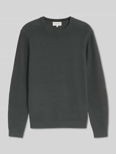 Sweter o kroju regular fit z okrągłym dekoltem i kołnierzem crew neck Tom Tailor oliwkowy
