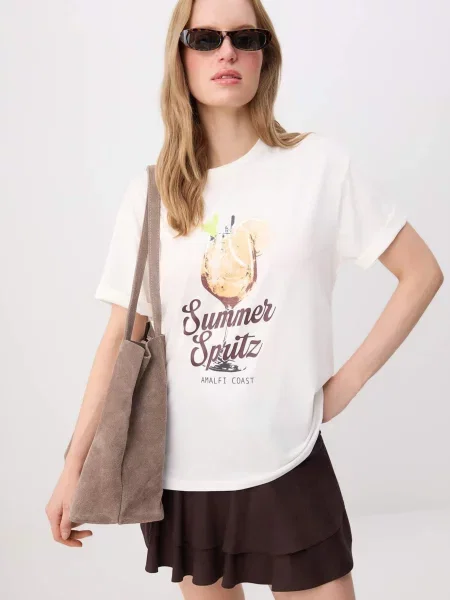 Trendyol Tricou bej / ecru / roșu vin negru