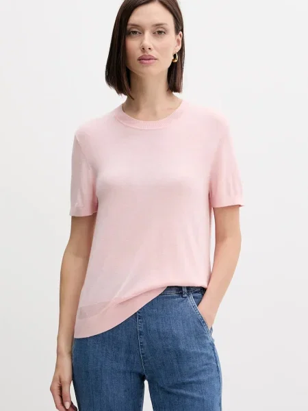 Тениска с коприна United Colors of Benetton розово