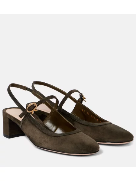 Pantofi cu toc Gianvito Rossi din piele de căprioară slingback verde