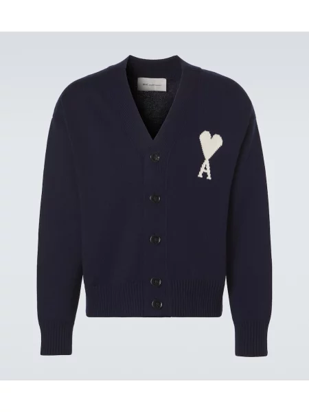 Cardigan Ami Paris de lână albastru
