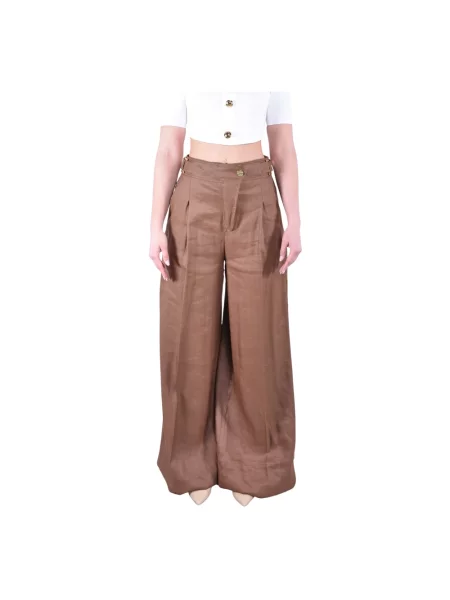 Lniane spodnie palazzo Elisabetta Franchi brązowe