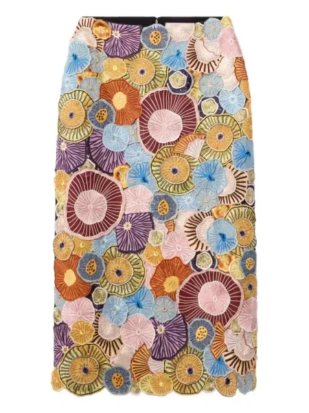 Haftowana osłona spódnica ołówkowa La Doublej do kolan niebieska