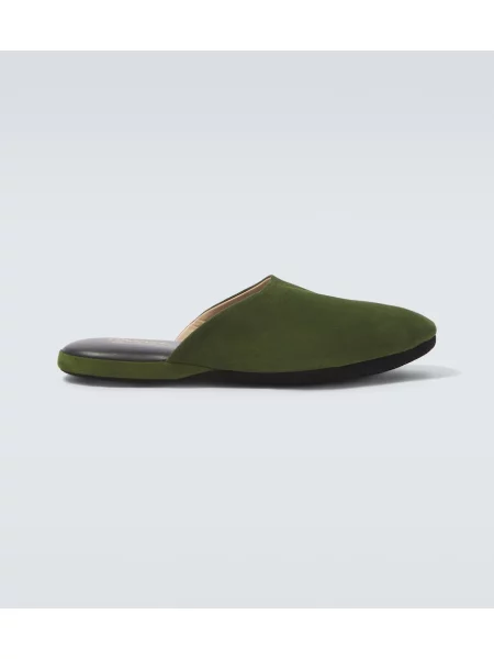 Papuci de casă Charvet din piele de căprioară verde