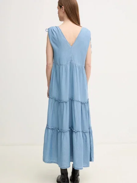 Pepe Jeans sukienka EFFIE maxi rozkloszowana niebieski