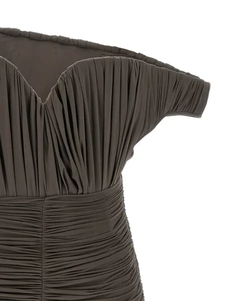 Rochie mini Magda Butrym drapată cu un umăr gol de costum maro
