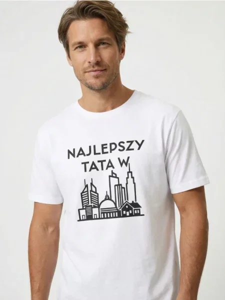 Sinsay tričko s nápisem Najlepszy Tata w Mieście bílá