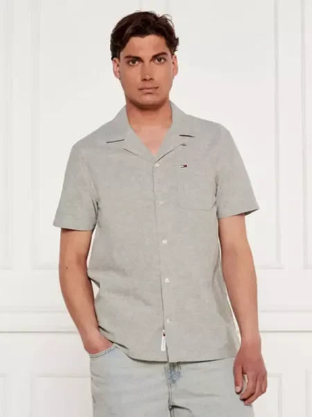 Tommy Jeans Cămașă | cu adaos de in gri