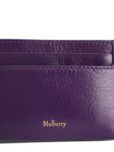Кожено портмоне Mulberry с принт виолетово