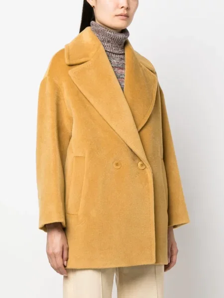 Вълнено двуредно палто Max Mara жълто