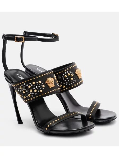 Sandale Versace din piele cu tepi negru