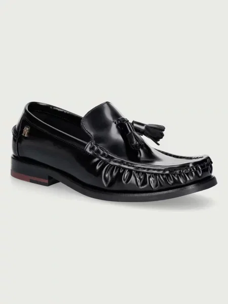 Tommy Hilfiger mocasini pentru femei din piele SQUARE TOE TASSEL LOAFER negru